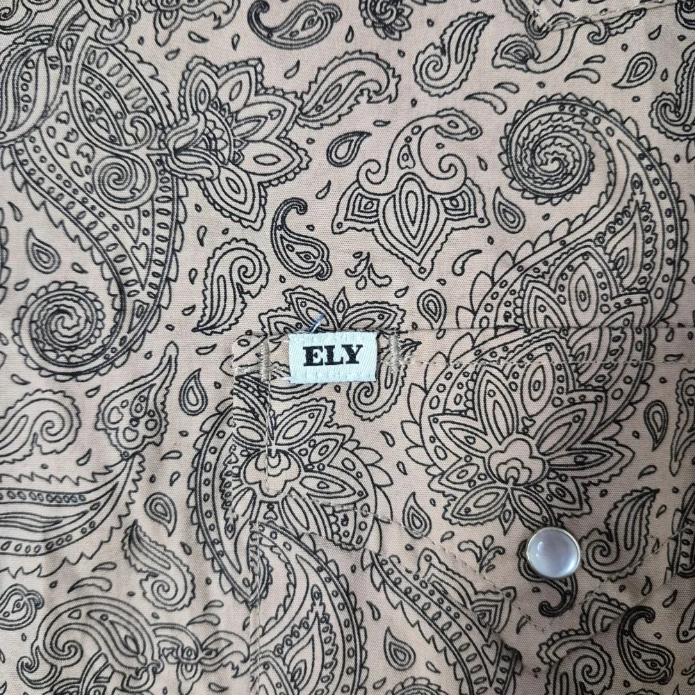 Ely Cattleman Western Shirt Mens XXL Tan Paisley Pearl Snap Long Sleeve Cotton - Picture 5 of 9